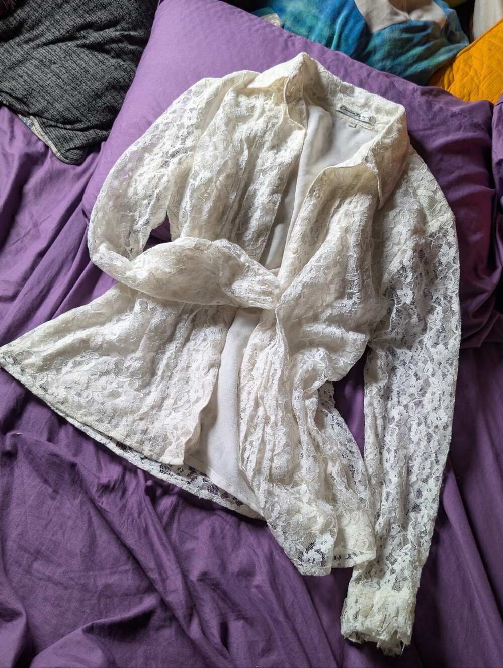 Vintage Claudia Richard White Lace Button Up Blouse